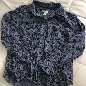 Long sleeve, button down print shirt